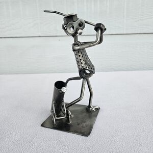 VTG Hinz & Kunst Metal Golfer Nuts Bolts Swing Bag Club Folk Art Sculpture 7"